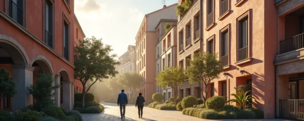 Vue d'ensemble symbolique d'un immeuble à Toulouse avec gestionnaires et copropriétaires