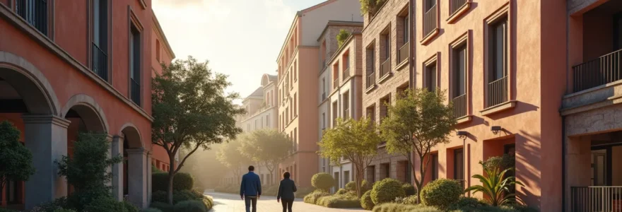 Vue d'ensemble symbolique d'un immeuble à Toulouse avec gestionnaires et copropriétaires