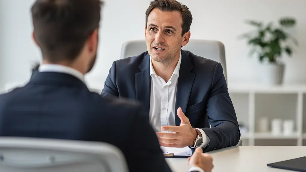 Conseiller financier en discussion avec un client dans un bureau moderne